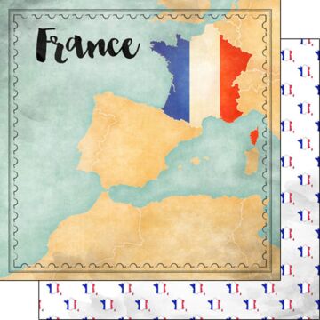 Scrapbook Customs FRANCE MAP SIGHTS DS 12x12 PAPER