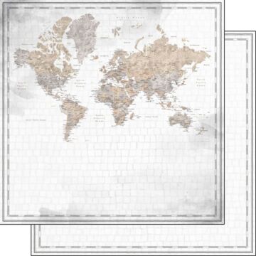 Scrapbook Customs - Double Sided Paper 12 x 12 - World Map Watercolor
