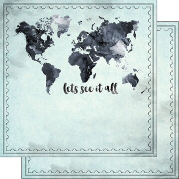 Scrapbook Customs - Double Sided Paper 12 x 12 - Let's See It All - World Map