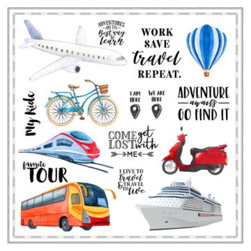 Scrapbook Customs - 12 x 12 Paper - Transportation Watercolor Cut-outs
