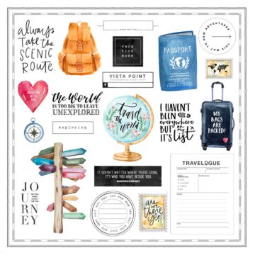 Scrapbook Customs - 12 x 12 Paper - Travel Watercolor Cut-outs