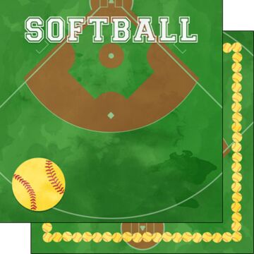 Scrapbook Customs - Double Sided Paper 12 x 12 - Softball Watercolor