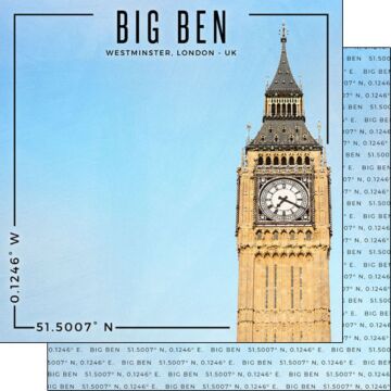 Scrapbook Customs - England - Big Ben Coordinates Paper
