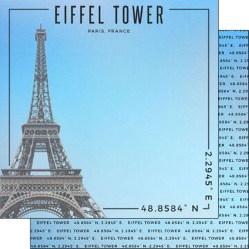 Scrapbook Customs - Double Sided Paper 12 x 12 - France - Eiffel Tower Coordinates