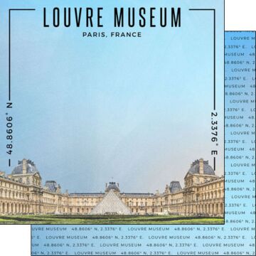 Scrapbook Customs - Double Sided Paper 12 x 12 - France - Louvre Museum Coordinates
