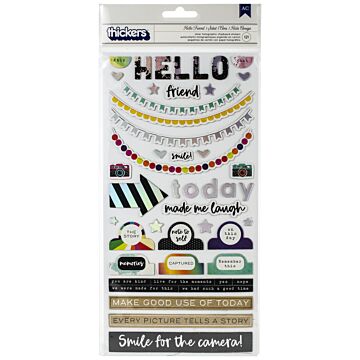 Vicki Boutin Color Kaleidoscope Thickers 5.5"X11" 121/Pkg-Hello Friend Phrase/Silver Chipboard