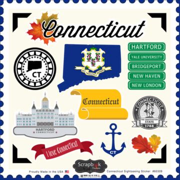 Scrapbook Customs State SIGHTSEEING STICKER-Connecticut