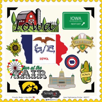 Scrapbook Customs State SIGHTSEEING STICKER-Iowa