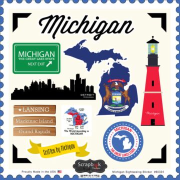 Scrapbook Customs State SIGHTSEEING STICKER-Michigan