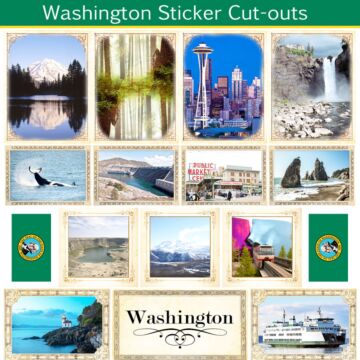 Scrapbook Customs State Sightseeing Picture Cut-Outs Sticker-Washington