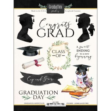 Preorder Scrapbook Customs Graduation Watercolor Sticker