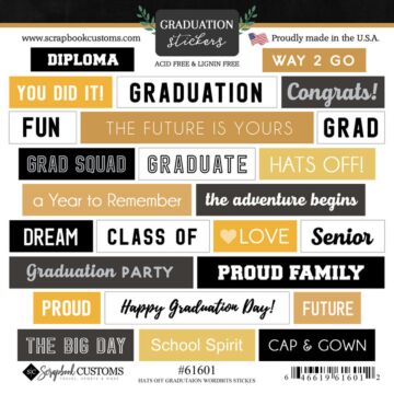 Scrapbook Customs Hats Off Graduation Wordbits Sticker