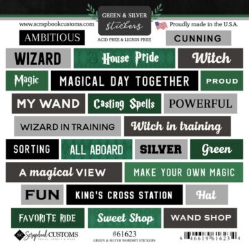 Scrapbook Customs Green & Silver Wordbits Sticker