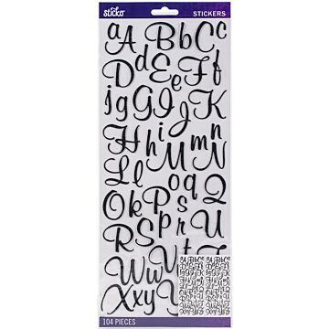 Sticko Alphabet Stickers 104/Pkg-Script - Black Glitter