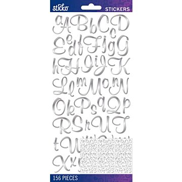 Sticko Alphabet Stickers-Alpha Medium Stickers - Silver Foil Scri