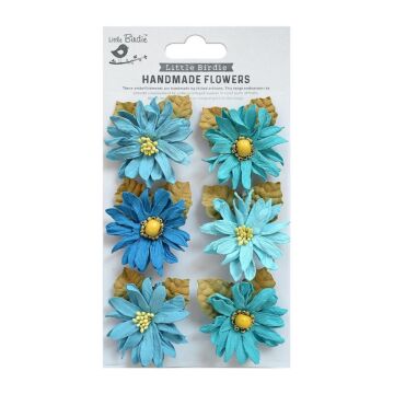 Little Birdie Alvero Paper Flowers 6/Pkg-Aqua Medley