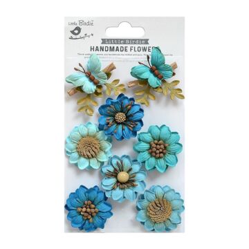 Little Birdie Arcadia Paper Flowers 8/Pkg-Aqua Medley