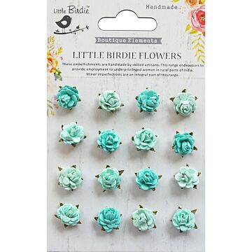 Little Birdie Beaded Micro Roses 16/Pkg-Arctic Ice