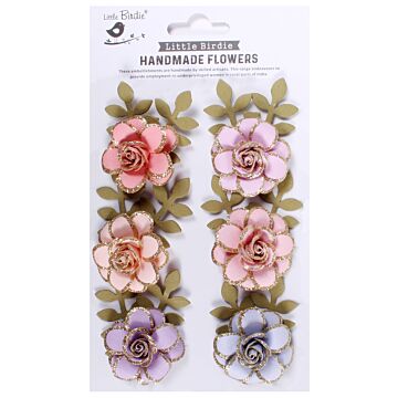 Little Birdie Pixie Rose Paper Flowers 6/Pkg-Fairy Sparkle