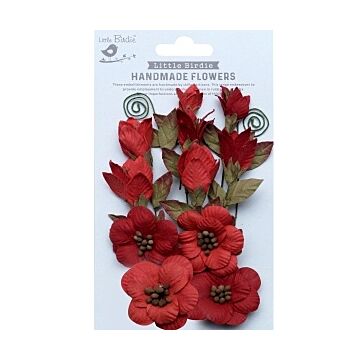 Little Birdie Denny Paper Flowers 13/Pkg-Scarlet Blend