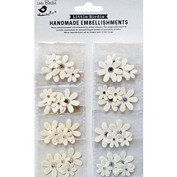 Little Birdie Jeweled Florets Sticker Embellishment 32/Pkg-Tree Cream