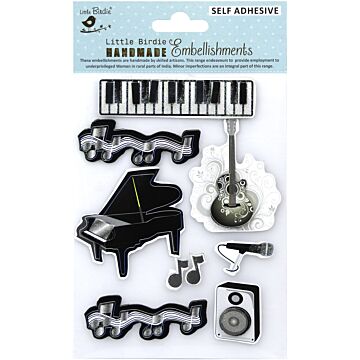 Little Birdie 3D Embellishment 9/Pkg-Musical Notes