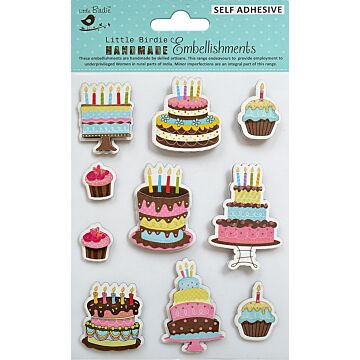 Little Birdie 3D Embellishment 10/Pkg-Yummy Cakes