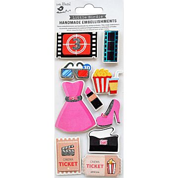 Little Birdie 3D Embellishments 10/Pkg-To The Cinema
