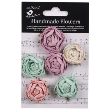 Little Birdie English Roses Paper Flowers 6/Pkg-Fairy Garden