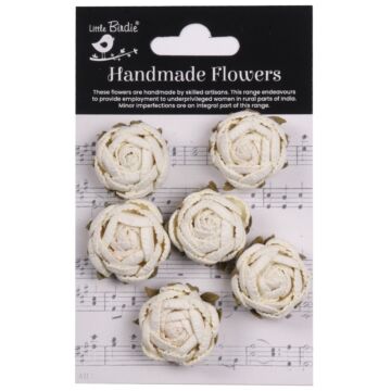 Little Birdie English Roses Paper Flowers 6/Pkg-Ivory Pearl