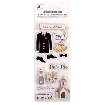 Little Birdie Glitter Handmade Embellishment 14/Pkg-Tie The Knot