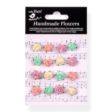 Little Birdie Beaded Micro Roses Paper Flowers 16/Pkg-Fairy Garden