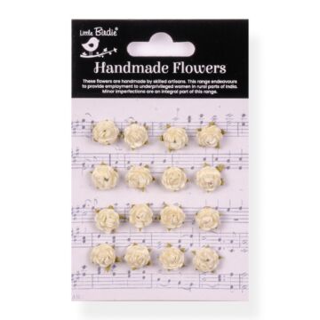 Little Birdie Beaded Micro Roses Paper Flowers 16/Pkg-Ivory Pearl