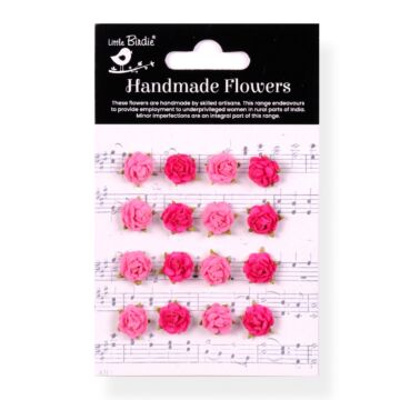 Little Birdie Beaded Micro Roses Paper Flowers 16/Pkg-Precious Pink