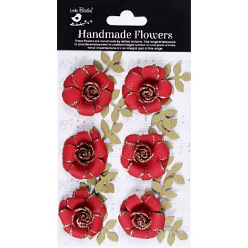 Little Birdie Pixie Rose Paper Flowers 6/Pkg-Cardinal Red
