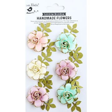 Little Birdie Pixie Rose Paper Flowers 6/Pkg-Fairy Garden