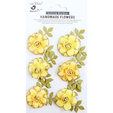 Little Birdie Pixie Rose Paper Flowers 6/Pkg-Sunshine