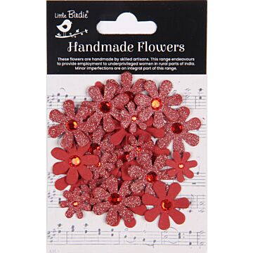 Little Birdie Sparkle Florettes Paper Flowers 30/Pkg-Cardinal Red