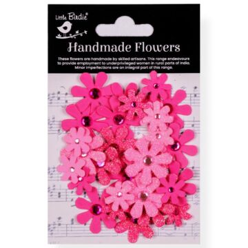 Little Birdie Sparkle Florettes Paper Flowers 30/Pkg-Precious Pink