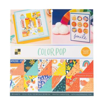 DCWV 12X12 Premium Paper Stack, Color Pop (Holographic Foil)