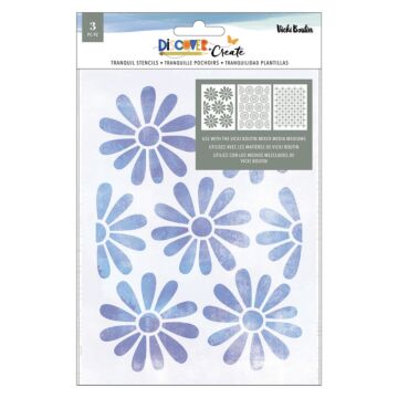 American Carfts Vicki Boutin Mixed Media Stencil Pack, Discover + Create - Tranquil (3pc)
