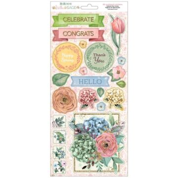 Bo Bunny 6X12 Sticker Sheet, Willow and Sage (48pc)