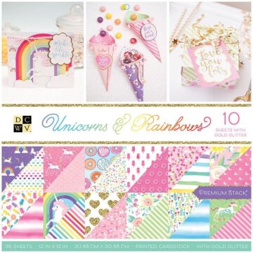 DCWV 12X12 Premium Paper Stack, Unicorns and Rainbows (Gold Glitter)