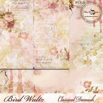 Blue Fern Studios - Bird Waltz 12x12 Paper - Classical Damask