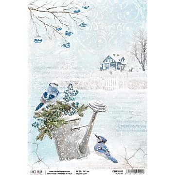 Ciao Bella Rice Paper Sheet A4 Blue Jay, Time For Home