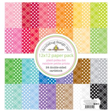 Doodlebug Designs 12X12 Paper Pack, Plaid-Polka Dot Rainbow Petite Prints