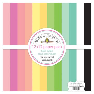 Doodlebug Design 12X12 Textured Cardstock Pack, Hello Again