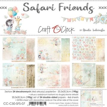 Craft O'Clock 8X8 Paper Pad, Safari Friends