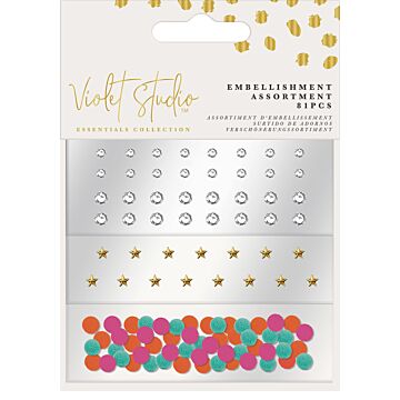 Crafter's Companion Violet Studio Mini Embellishment Assortment, Gems & Pom Poms