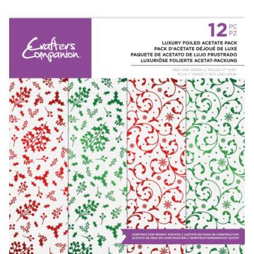 Crafter's Companion 12X12 Luxury Foiled Acetate Pack, Red & Green